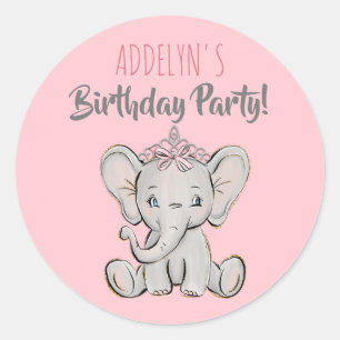 Prinzessin Elephant Tiara Pink Kind's Birthday Runder Aufkleber