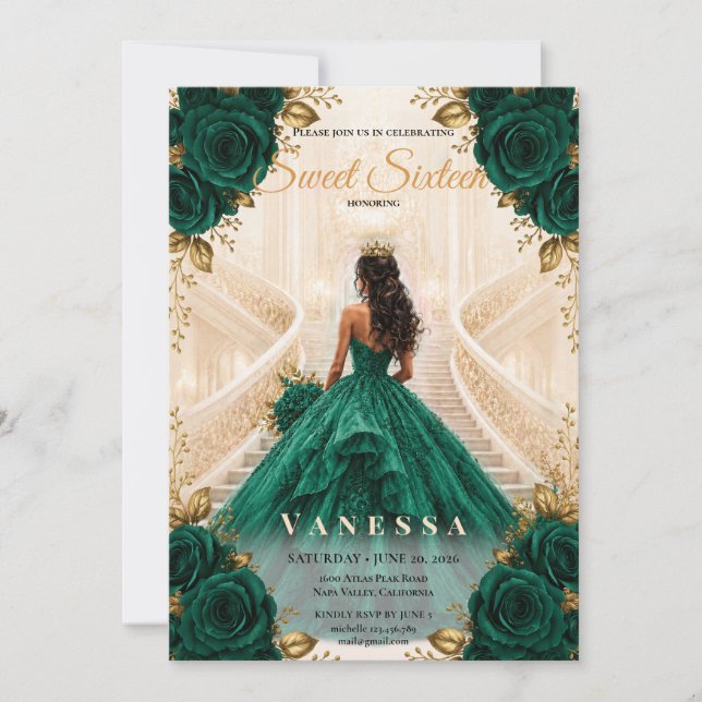 Prinzessin Emerald süße 16 Einladung (Vorderseite)