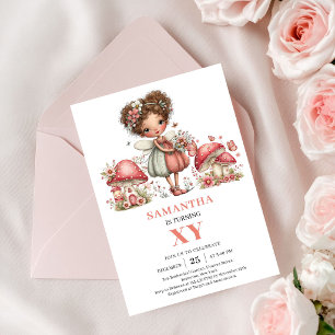 Prinzessin Fee 4. Geburtstag Rosa Blumen-Einladung Einladung