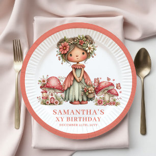 Prinzessin Fee 4. Geburtstag Rosa Blumenpapier Pappteller