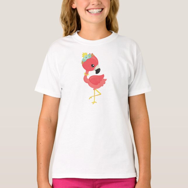Prinzessin Flamingo, Blume, Krone, Niedlich Flamin T-Shirt (Vorderseite)