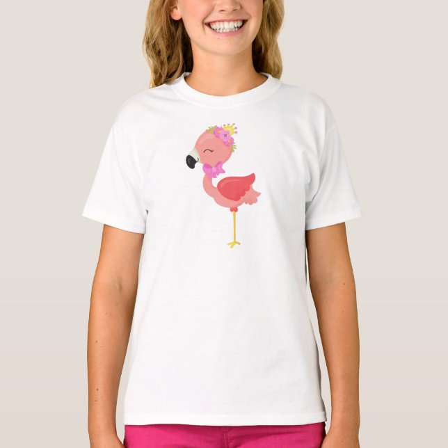 Prinzessin Flamingo, Blume, Niedlich Flamingo, Kro T-Shirt (Vorderseite)