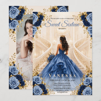 Prinzessin Foto Blau Sweet 16 Einladung