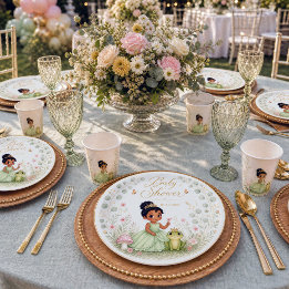 Prinzessin Frosch Baby Shower mit Blumenmotiv Pappteller