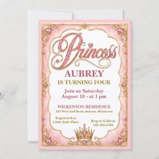 Prinzessin für einen Tag Geburtstags Glitzernd Ros Einladung