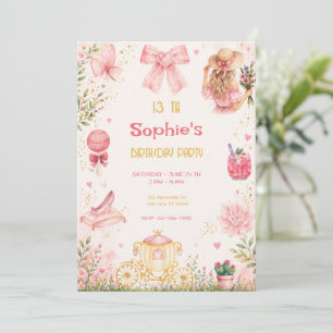 Prinzessin Garten Geburtstag Rosa Blumen Schmetter Einladung