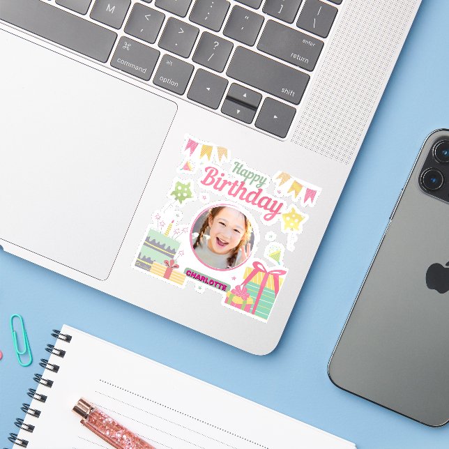 Prinzessin Geburtstag Aufkleber (Laptop mit iPhone)