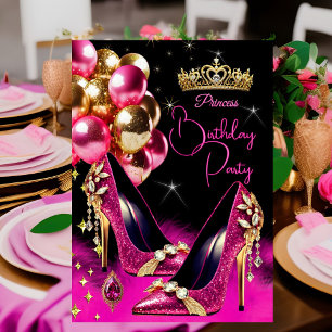 Prinzessin Geburtstag Hot Pink Glitter High Heels Einladung