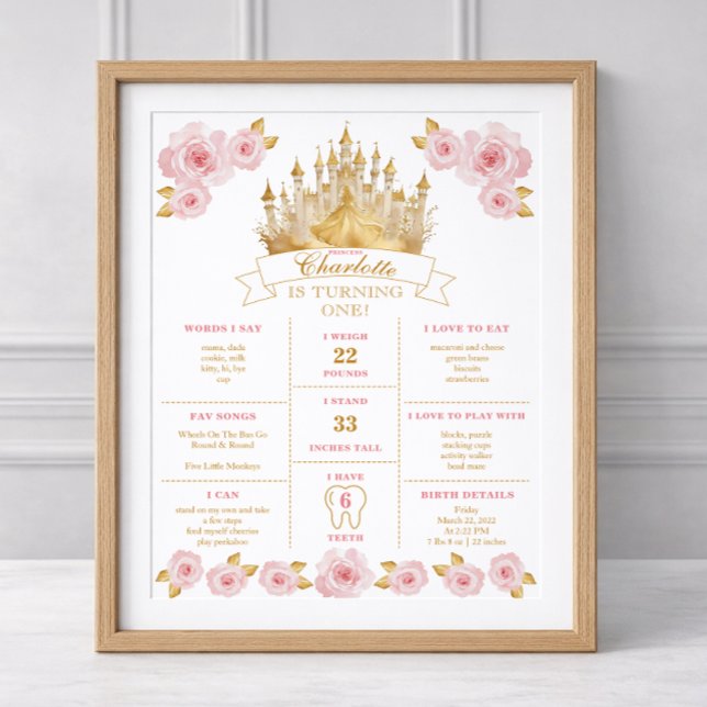Prinzessin Geburtstag Meilenstein Poster Rosa und  (Milestone Poster - Digital or Printed Available)