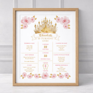 Prinzessin Geburtstags-Meilensteinposter Rosa und  Poster