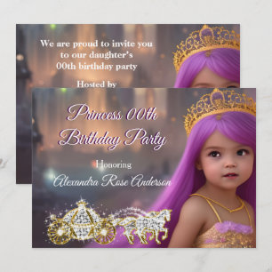 Prinzessin Geburtstagsfeier Kutsche lila golden Einladung