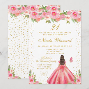 Prinzessin Geburtstagsfeier mit rosa floralem Haar Einladung