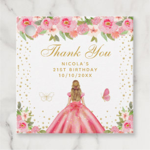 Prinzessin Geburtstagsfeier mit rosa floraler Blon Geschenkanhänger