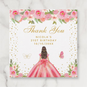Prinzessin Geburtstagsfeier mit rosa floraler Fris Geschenkanhänger