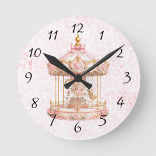 Prinzessin Geburtstagsfeier mit rosa Karussell Runde Wanduhr