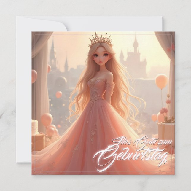 Prinzessin Geburtstagskarte in Rosa (Vorderseite)