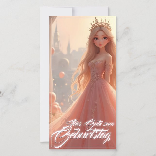 Prinzessin Geburtstagskarte in Rosa (Vorderseite)