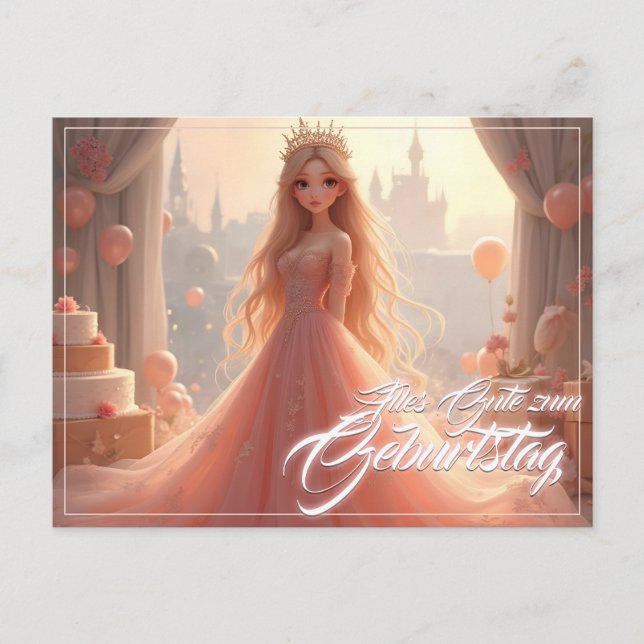 Prinzessin Geburtstagskarte in Rosa Feiertagspostkarte (Vorderseite)