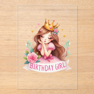 Prinzessin Geburtstagsmädchen Krone Acryleinladungen