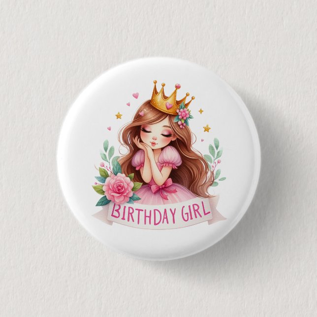 Prinzessin Geburtstagsmädchen Krone Button (Vorderseite)