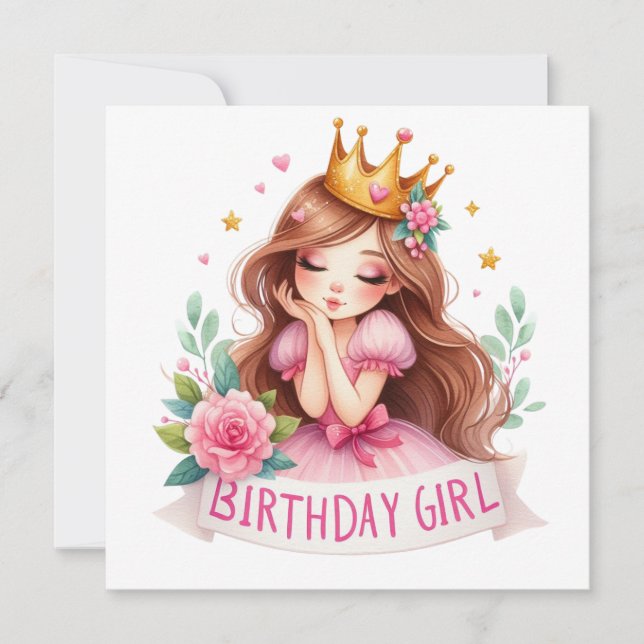 Prinzessin Geburtstagsmädchen Krone Einladung (Vorderseite)