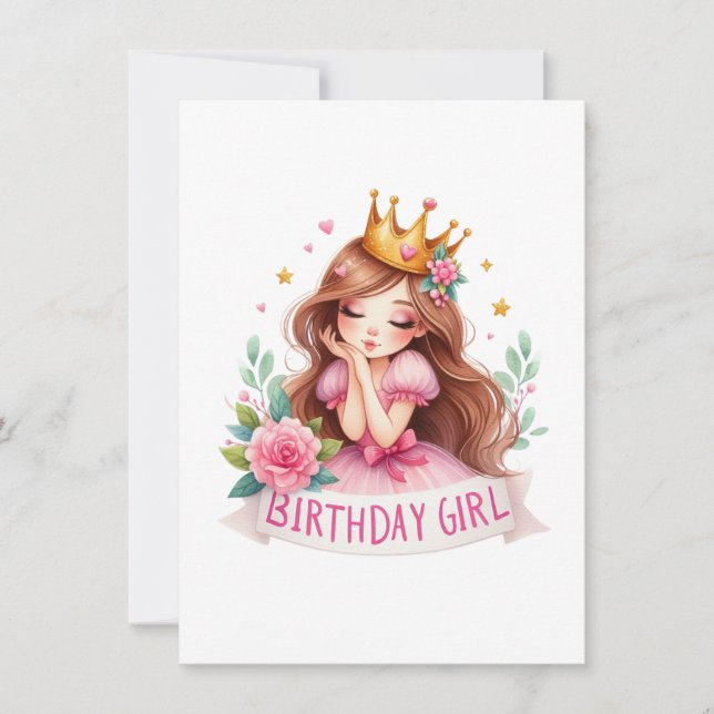 Prinzessin Geburtstagsmädchen Krone Einladung (Vorderseite)