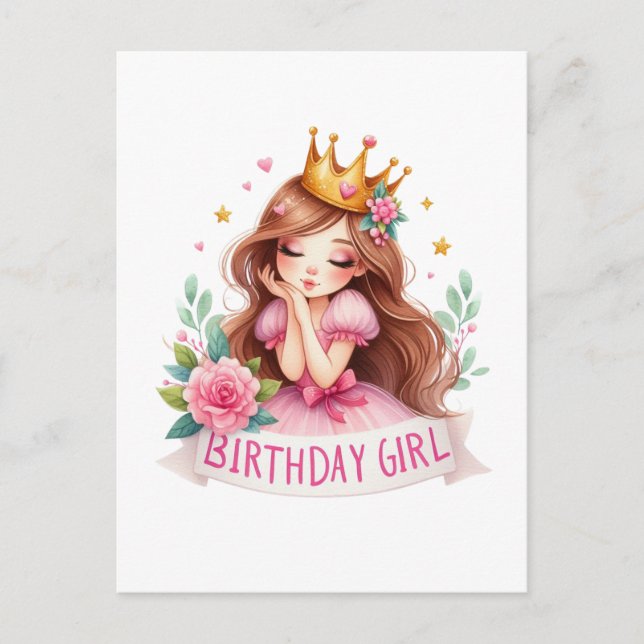 Prinzessin Geburtstagsmädchen Krone Postkarte (Vorderseite)