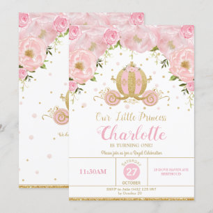 Prinzessin Geburtstagsparty Carriage Rosa Floral Einladung