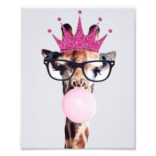 Prinzessin Giraffe bläst rosa Kaugummi Fotodruck