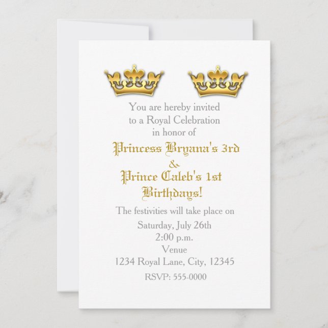 Prinzessin Gold Crowns Party Einladung (Vorderseite)