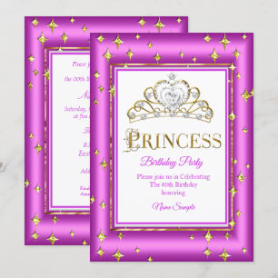 Prinzessin Gold Lila Rosa Geburtstagsfeier Einladung