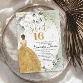 Prinzessin goldfarbenes Kleid mit weißem Rosengrün Einladung