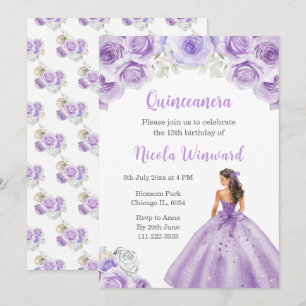 Prinzessin im Lila Dress Quinceanera Einladung