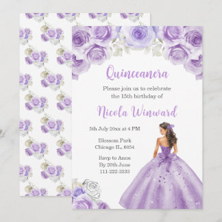 Prinzessin im Lila Dress Quinceanera Einladung