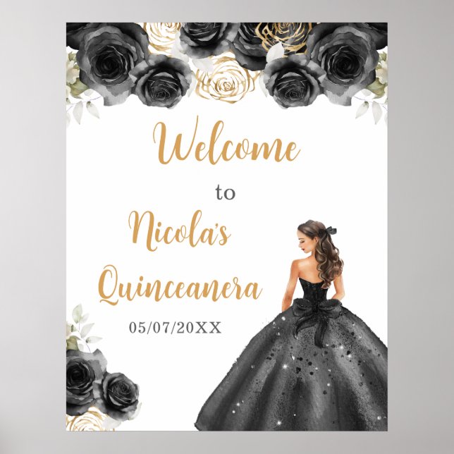 Prinzessin in Black Dress Quinceanera Willkommen Poster (Vorne)