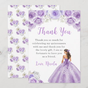 Prinzessin in einem Lila Kleid Quinceanera Vielen Dankeskarte