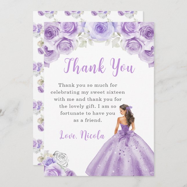 Prinzessin in einem Lila Kleid Sweet 16 Danke (Vorne/Hinten)