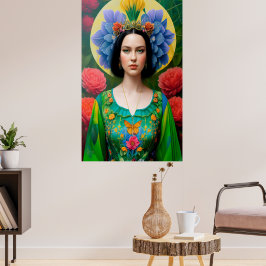 Prinzessin in grünem Blumenkleid Poster
