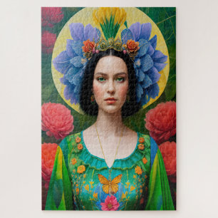 Prinzessin in grünem Blumenkleid Puzzle