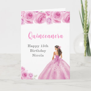 Prinzessin in hellrosa Kleid Geburtstag Quinceaner Karte