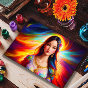 Prinzessin in leuchtender Farbe, Aquarellfrau eleg Postkarte