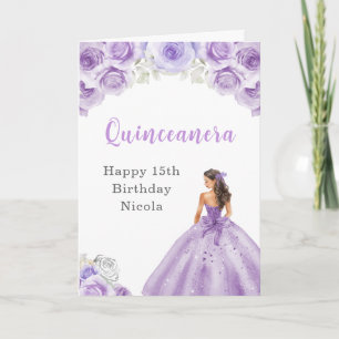 Prinzessin in Lila Kleid Geburtstag Quinceanera Karte