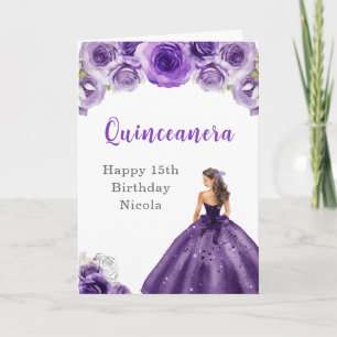 Prinzessin in Lila Kleid Geburtstag Quinceanera Karte