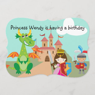Prinzessin in rosa Drache und Ritter zum Geburtsta Einladung