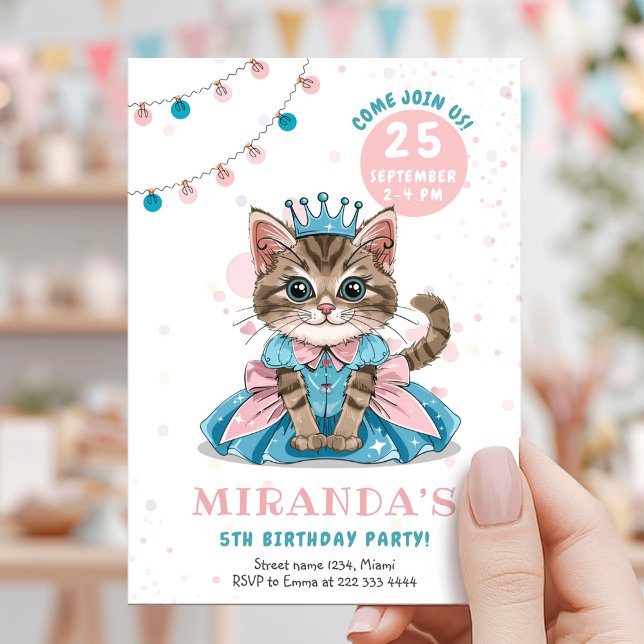 Prinzessin Kitty Mädchen Geburtstagsfeier Einladung (Von Creator hochgeladen)