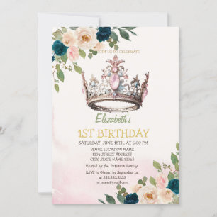 Prinzessin Krone Blumen Punkte Geburtstag  Einladung