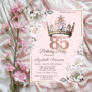 Prinzessin Krone Floral 85. Geburtstagsfeier Einladung