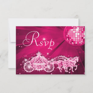Prinzessin Kutsche & Pferde & Disco-Kugel RSVP Karte