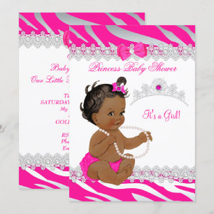Prinzessin Mädchen Baby Shower Hot Pink Zebra Ethn Einladung