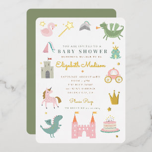 Prinzessin Märchen Einhorn Baby Shower Folieneinladung